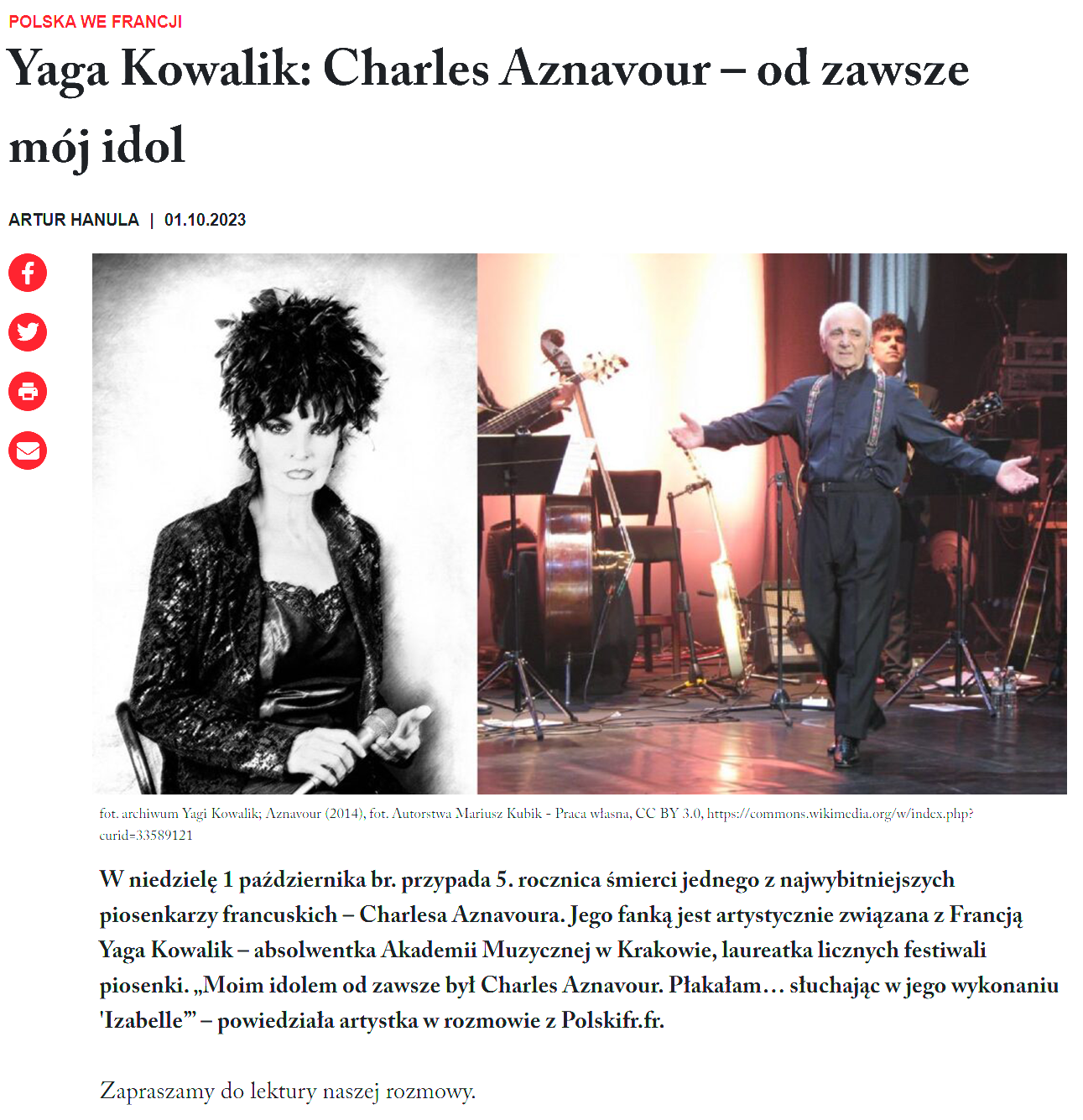 Yaga Kowalik: Charles Aznavour – od zawsze mój idol